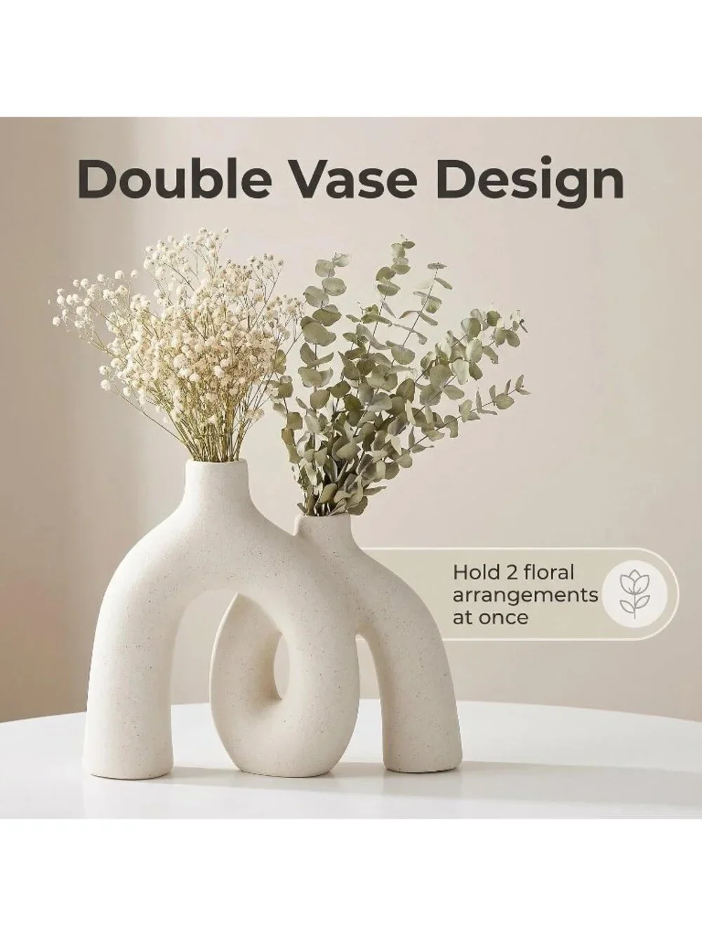 Elegant Modern Beige Matte Ceramic Vase Set For Living Room Bookshelf Home Deco